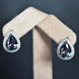 Vintage Northern  Lights Topaz Earrings - Teardrop set on Genuine 925 silver